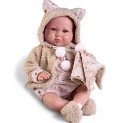 Poupée Antonio Juan 42 cm - Nouveau-né Luca avec veste en peau de mouton