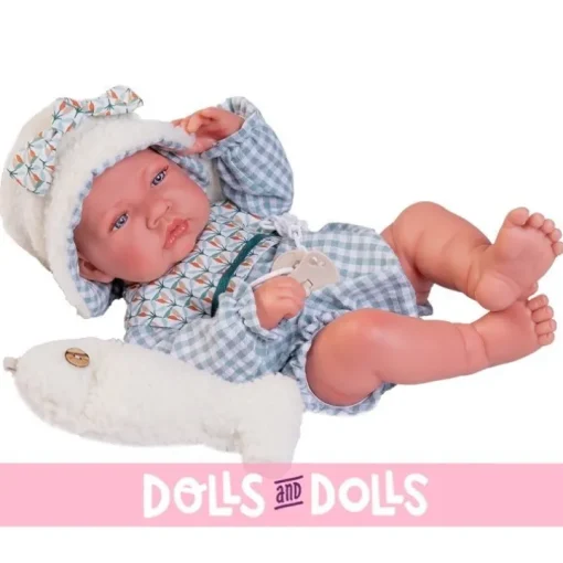 Poupée Antonio Juan 42 cm - Nouveau-né avec poisson en peau de mouton