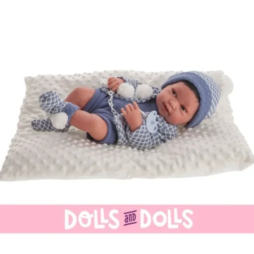 Poupée Antonio Juan 42 cm - Nouveau-né Pipo brunet avec coussin