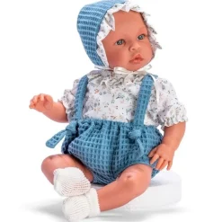 Poupée Así 46 cm - Leo en chemise à fleurs et pantalon bleu avec bretelles bleues