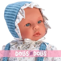 Poupée Así 46 cm - Leo en chemise à fleurs et pantalon bleu avec bretelles bleues