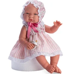 Poupée Así 43 cm - María avec robe rayée rose et corsage fleuri