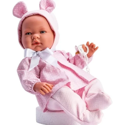 Poupée Así 43 cm - María en robe coeurs roses avec bonnet à oreilles