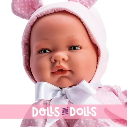 Poupée Así 43 cm - María en robe coeurs roses avec bonnet à oreilles