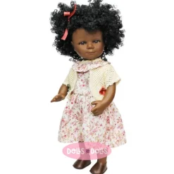 Poupée D'Nenes 34 cm - Marieta avec robe à fleurs et veste blanche en tricot