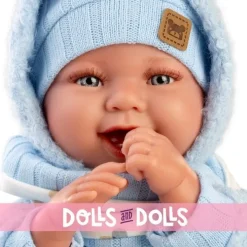 Poupée Llorens 44 cm - Nouveau-né Talo sourit avec pyjama ourson bleu