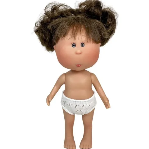 Poupée Nines d'Onil 23 cm - Little Mia brune avec chignon et yeux gris - Sans vêtements