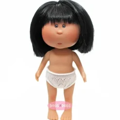 Poupée Nines d'Onil 23 cm - Little Mia aux cheveux noirs raides avec franges - Sans vêtements