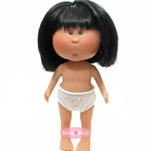 Poupée Nines d'Onil 23 cm - Little Mia aux cheveux noirs raides avec franges - Sans vêtements