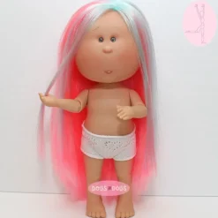Poupée Nines d'Onil 30 cm - Mia ARTICULÉE - Mia avec des cheveux roses et des mèches bleues - Sans vêtements