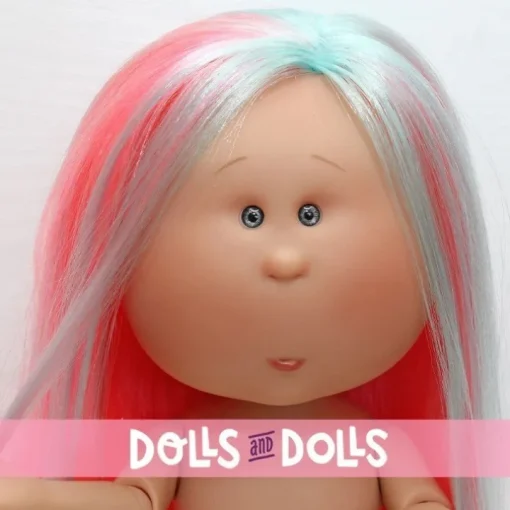 Poupée Nines d'Onil 30 cm - Mia ARTICULÉE - Mia avec des cheveux roses et des mèches bleues - Sans vêtements