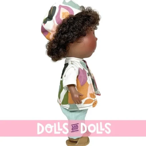 Poupée Nines d'Onil 30 cm - Mio avec cheveux bruns avec des motifs naturels