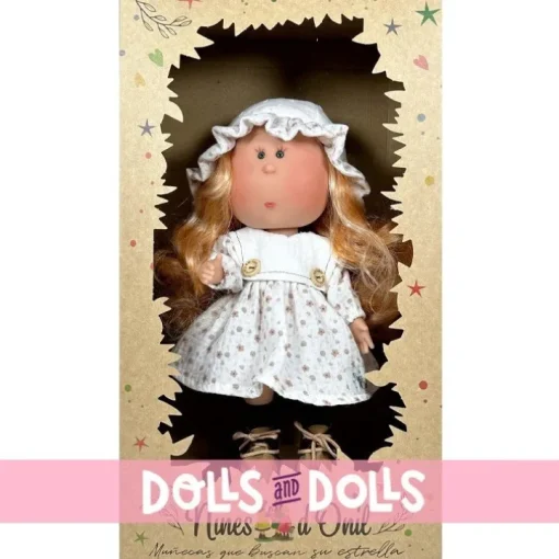 Poupée Nines d'Onil 30 cm - Mia ARTICULÉE - avec cheveux orange avec robe et chapeau imprimés