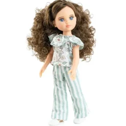 Poupée Paola Reina 32 cm - Las Amigas - Carmen en T-shirt floral turquoise et pantalon rayé turquoise