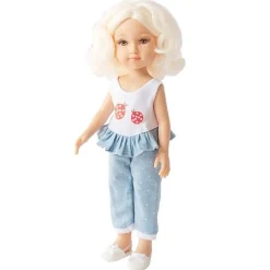 Poupée Reina del Norte 32 cm - Michelle avec un top coccinelle et un pantalon bleu à pois