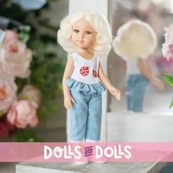 Poupée Reina del Norte 32 cm - Michelle avec un top coccinelle et un pantalon bleu à pois
