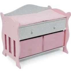 Table à langer en bois pour poupées jusqu'à 46 cm - Bayer Chic 2000 - Rose et gris