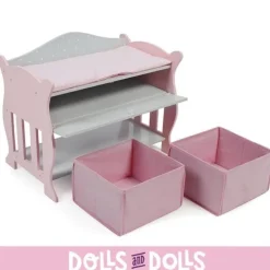 Table à langer en bois pour poupées jusqu'à 46 cm - Bayer Chic 2000 - Rose et gris