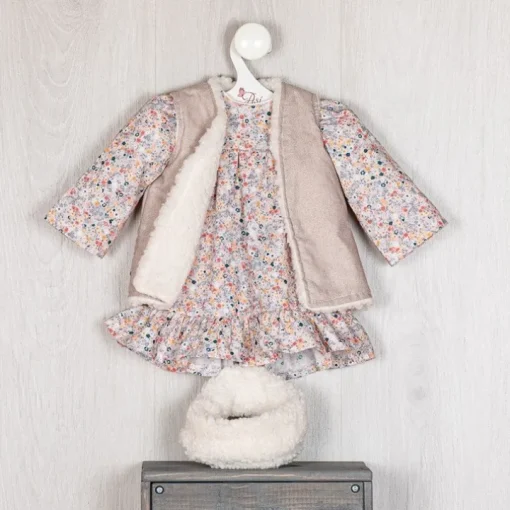 Tenue de poupée Así 57 cm - Robe fleurie liberty corail avec gilet teddy pour poupée Pepa