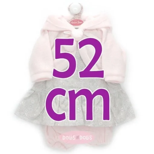 Tenue pour poupée Antonio Juan 52 cm - Collection Mi Primer Reborn - Robe florale grise avec veste et pantalon roses