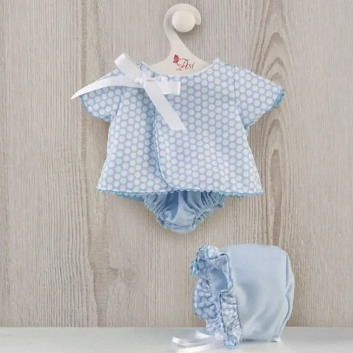 Tenue pour poupée Así 43 cm - Robe piqué bleu clair avec cercles blancs pour poupée Pablo