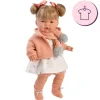 Vêtements pour poupées Llorens 38 cm - Robe imprimée avec veste saumon, écharpe et chaussons